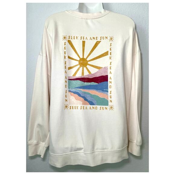 Roxy Women's NWT Coastal Motion Oversized Crew Sweatshirt Colorful Print - XXL - Picture 1 of 5